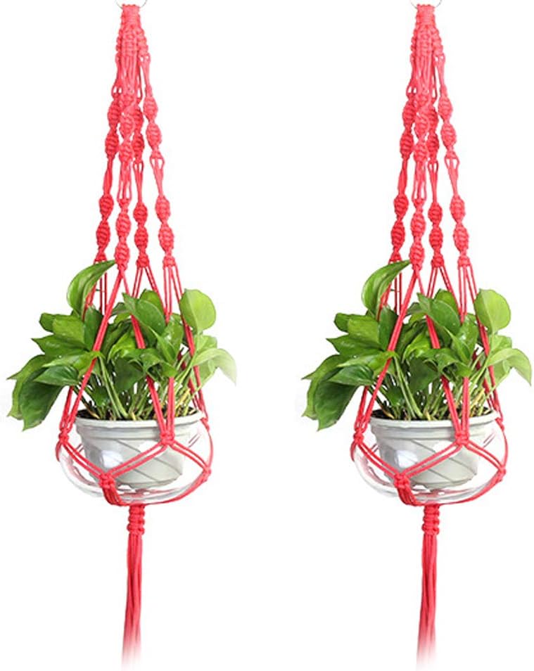 Jaxbo Macrame Plant Hangers 2 Pack Indoor Outdoor Hanging Planter Basket Handmade Rope Hanging Plant Holder for Indoor Outdoor Boho Home Decor 41 Inch, Red