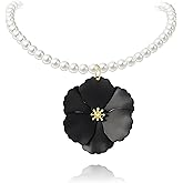 DEYOUM Flower Pearl Necklace for Women Elegant Handmade Boho Floral Flower Bib Charm Choker Necklace Summer Hawaii Beach Chokers Necklaces Weddings Porm Jewelry Gifts