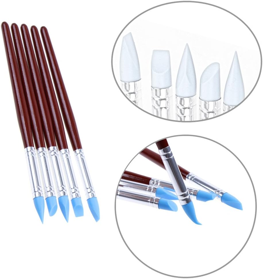 Ejiubas Clay Sculpting Tools Polymer Stylus Tool Set 5 X 2 Way Dotting Tool Modeling Clay 5 Pcs Rubber Brushes Wipe Out Tool Pottery Supplies Ceramics Tool Kit 10Pcs