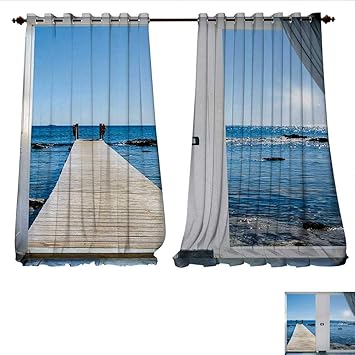 Amazon Com Window Curtain Fabric Coastal Theme With The Ocean Sea