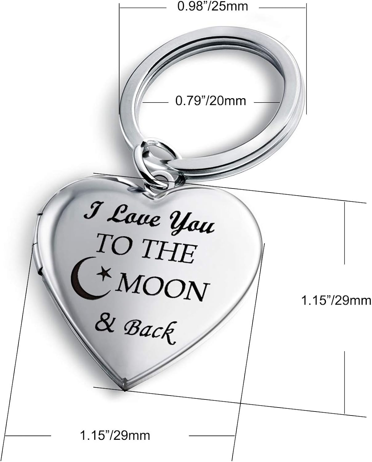 PHOCKSIN Silver Heart Locket Keyring for Pictures Photo Lockets Key Ring Engraved I Love You to the Moon and Back Birthday Gifts for Women Girls - Image 3