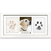 MYPAWLETS Paw Print Frame Kit,Dog/Cat Paw Print Kit,Soft Pawprint Clay&Clean Touch Ink Pad,Pet Paw Print Impression Kit with Customization Tool,Wooden Pet Memorial Frame,DIY Dog Lover Gifts-White