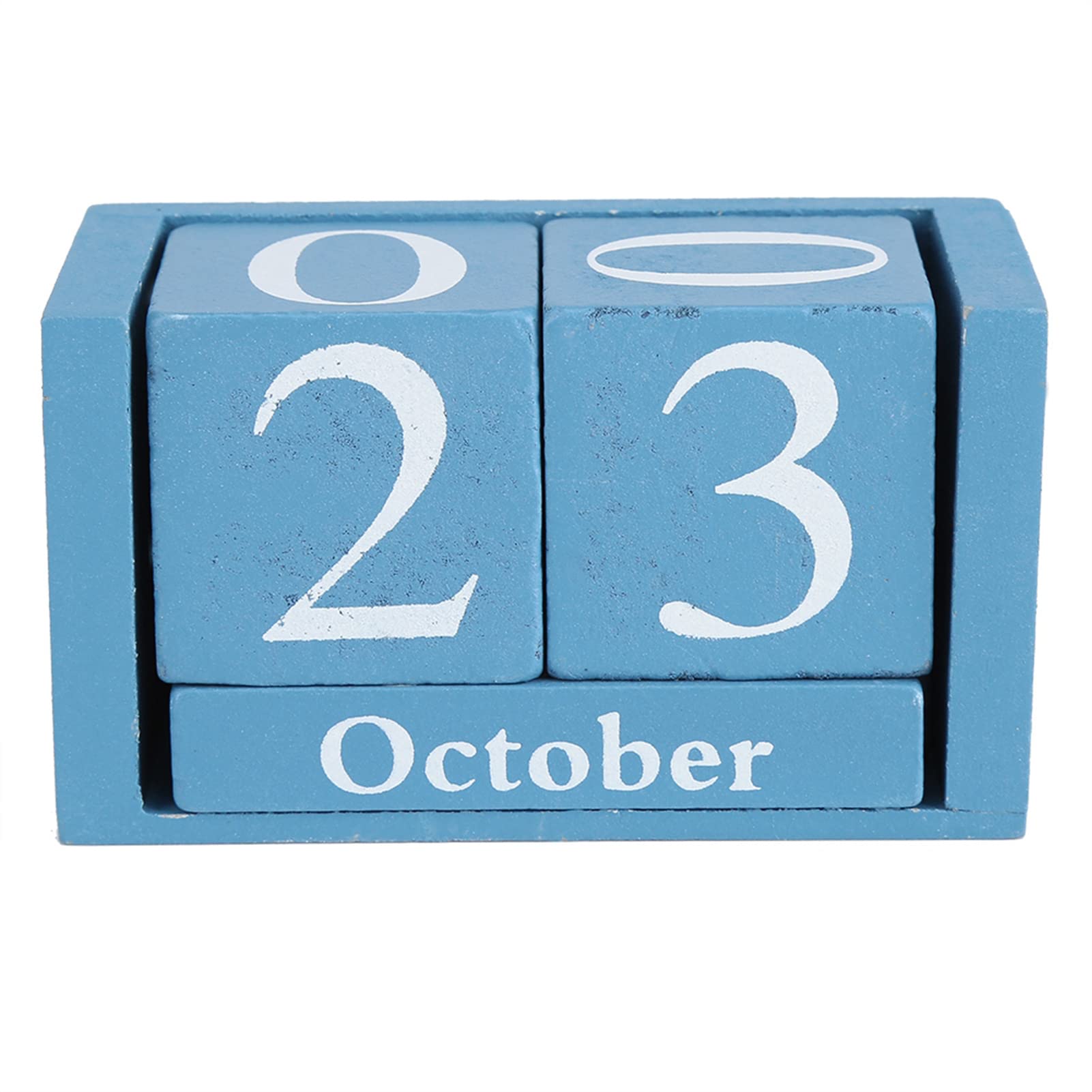 Wooden Desk Blocks Calendar, Small Vintage Desktop Perpetual Calendar Wood Date Month Display Blocks Calendar for Home Office Decoration(blue)