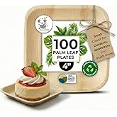 Palm Leaf Plates 4 Inch Bamboo Plate Disposable 100 Pack Small Dessert and Appetizer Square Party Plates Biodegradable Compostable Cocktail Better Than Paper Plate By KoalaLove