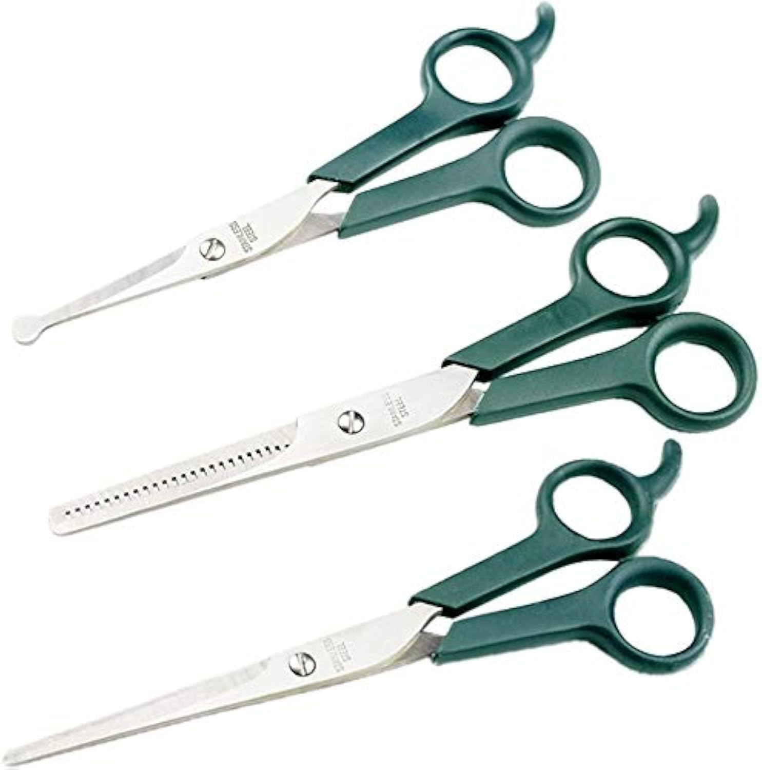Tencro 3-in-1 Pet Grooming Scissors Set: Stainless Steel Trimmer Kit for Dogs & Cats, Body Trimming, Safety Rounded Tips Face/Ear/Nose/Paw, Thinning Shears