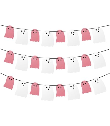 Oh Baby Halloween Banner & Garland - Pink Black Glitter Ghost Bat Decor For Baby Shower