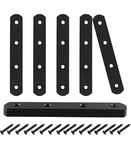thumbnail image 2 of 8-Pack 5-Inch Stainless Steel Straight Brackets - Flat Mending Braces With Screws & Screwdriver For Furniture Repair, Reinforcement (Black) 2 of 11