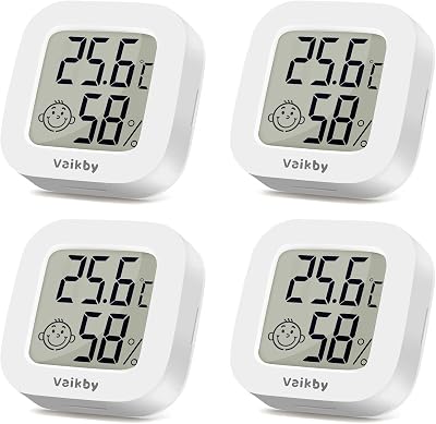 Vaikby 4 Pack Indoor Thermometer Hygrometer Large LCD Display Celsius