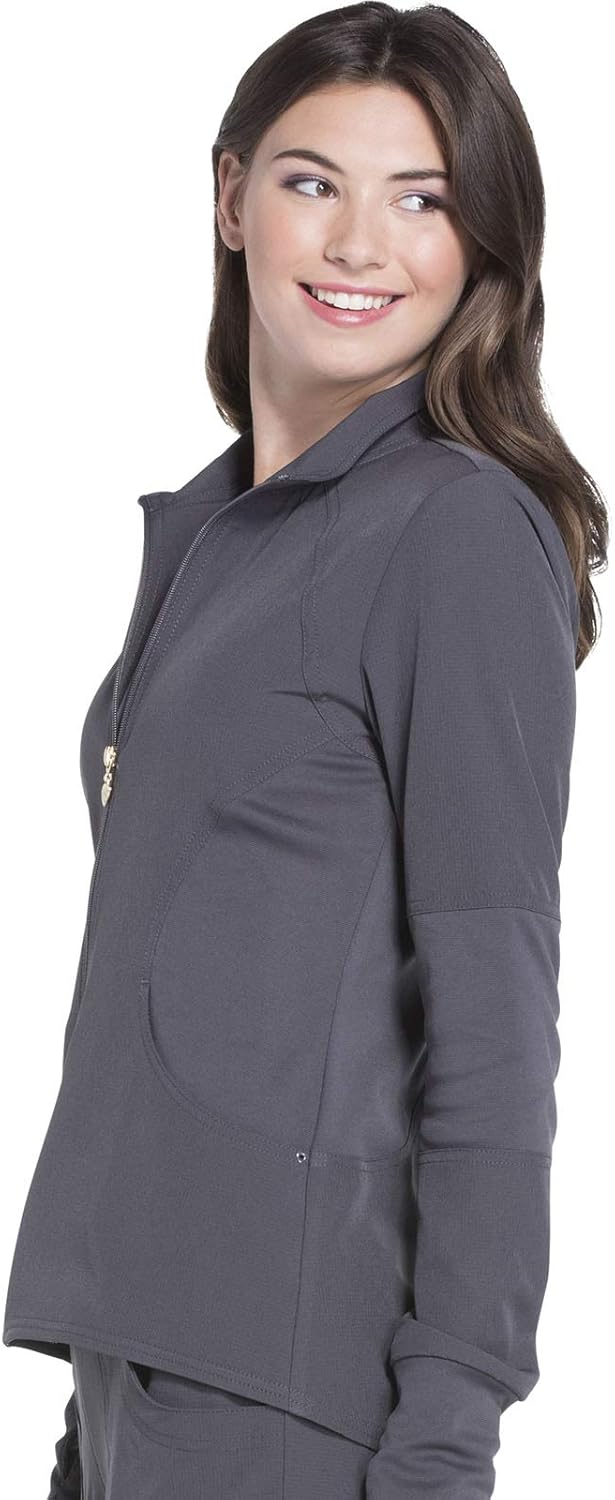 HeartSoul Break On Through Women Zip Front Warm Up Scrubs Jacket Plus Size HS315, 3XL, Pewter: Clothing