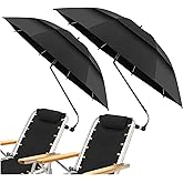NBtoUS 2 Pack 48.6" Double Canopy Umbrella with Clamp, UPF50+ Beach Chair Umbrella with Clip, 360°Adjustable Portable Outdoor Wheelchair, Patio, Golf Carts,Camping(Black)