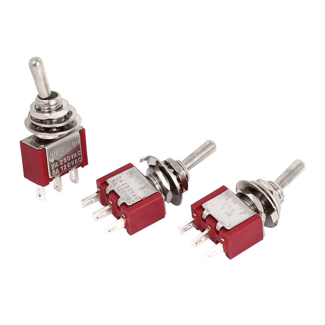 Sourcingmap Mini Toggle Switch 3 Piece AC 250V/2 a 120V/5 a ON-ON 2 Position SPDT Red