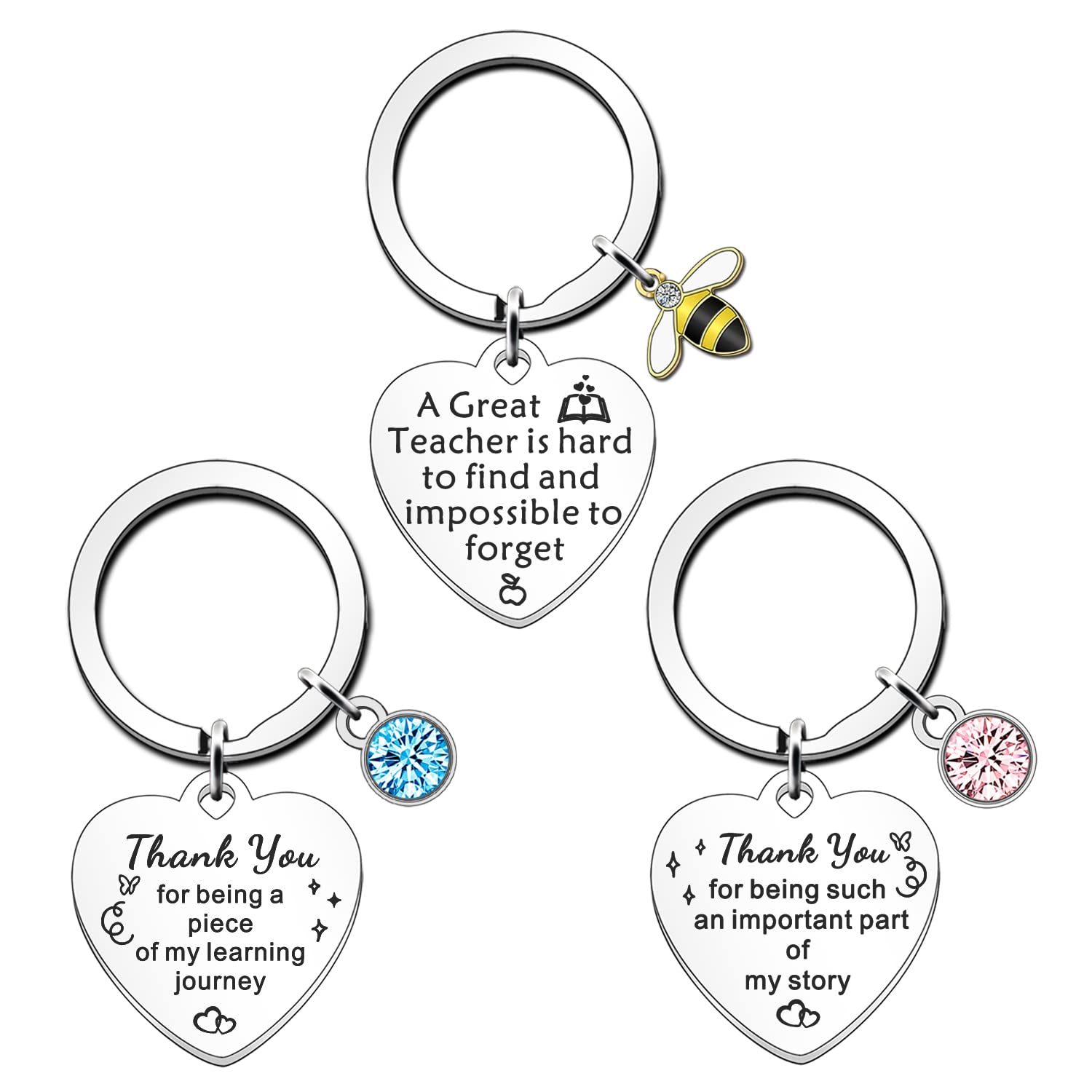 JETTOP Teacher Gifts Keyring-Teacher Gifts for Women Men Thank You Teacher Gifts Personalised Best Teacher Leaving Gifts Keyring 3PCS