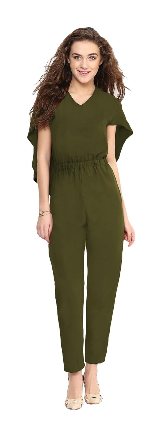 uptownie lite women's crepe back cape jumpsuit (green)