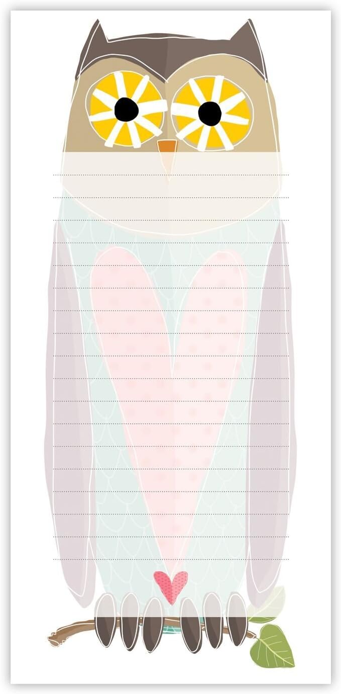 Quire Magnetic Shopping List Notepad - Owl & Loveheart Design - 50 Sheets - Size 210mm x 100mm