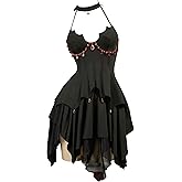 MEOWCOS Women's Gothic Dress Bat Style A-line Goth Halter Dress Halloween Cosplay Costume