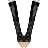 Long Keeper PU Leather Long Gloves for Women Fingerless Gloves Elbow Length Sexy Black Arm Glove for Halloween Party Costume