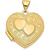 JewelryWeb 14k Yellow Gold Polished Holds 2 photos Double Love Heart Locket 24x18.6mm Wide Locket Necklace for Women