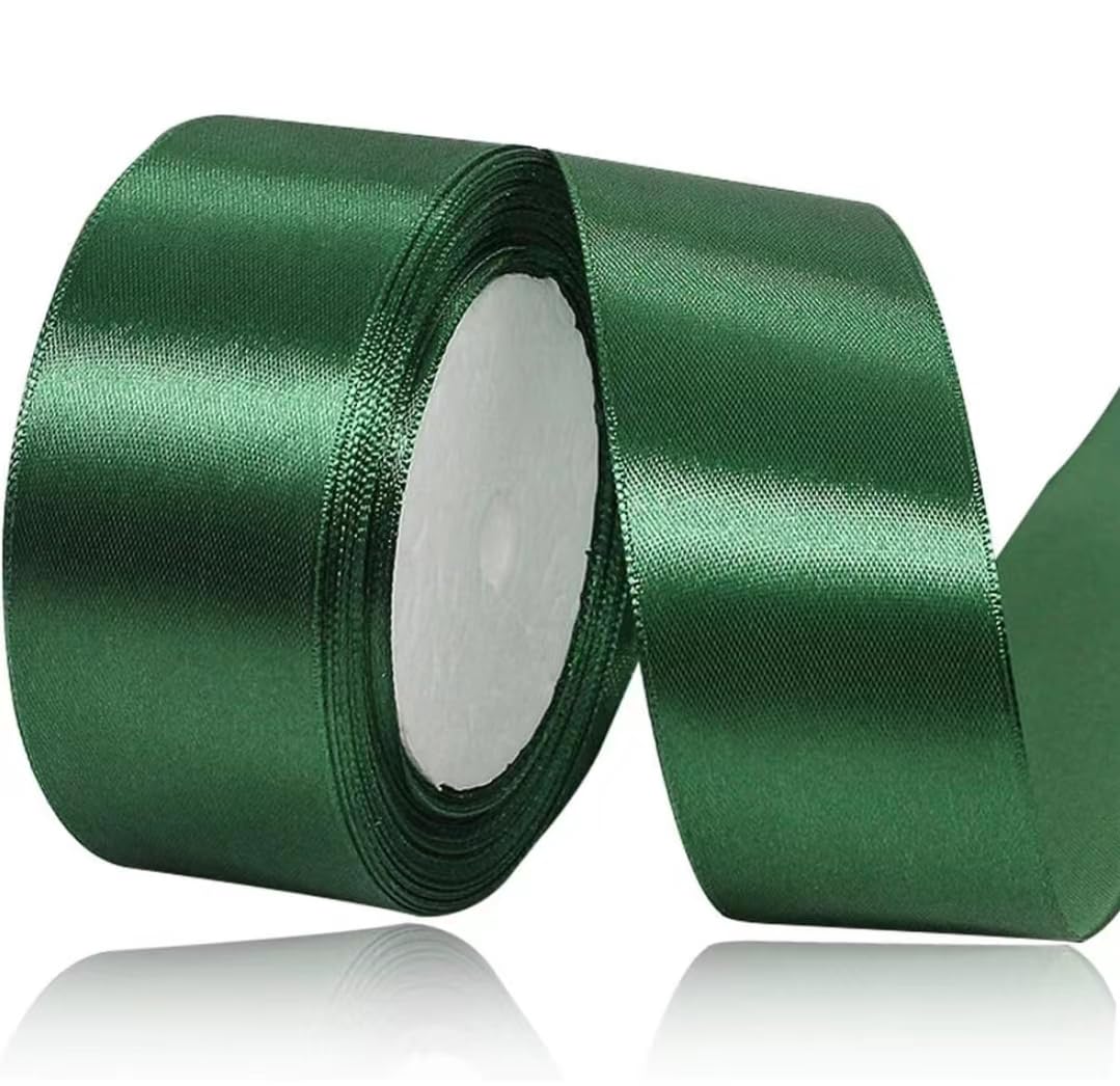 Dark Green Ribbon 40mm for Christmas Party Decorations，23 Meters Forest Green Satin Ribbon for Gift Wrapping, Crafting, Wedding Party, Christmas, Hair Bows, Floral Bouquets, Anniversaries，Baby Showers