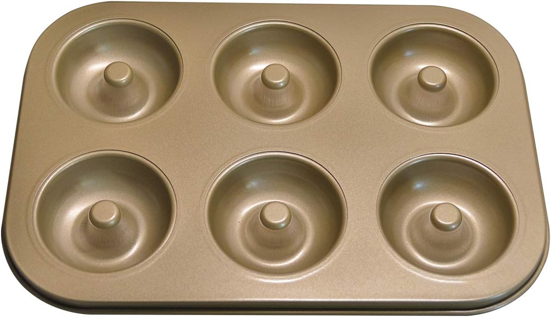Donut Baking Pans, Nonstick 6 Cavity Donut Pan,Carbon Steel Cake Baking Pan, Mini Bagel Bakeware for Oven baking Gold