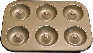 Donut Baking Pans, Nonstick 6 Cavity Donut Pan,Carbon Steel Cake Baking Pan, Mini Bagel Bakeware for Oven baking Gold