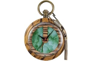 Tiong Wooden Pocket Watch,Engraved Wooden Pocket Watches for Men Handmade Bamboo Wood Analog Quartz Pocket Watch with Chain Gift for Father's Day