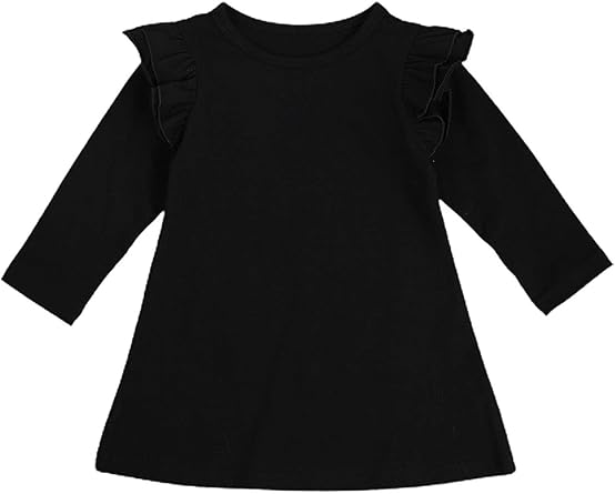 Amazon Com Toddler Baby Girl Cotton Solid Dress Ruffled Shoulder Long Sleeve One Piece Fall Clothes Clothing