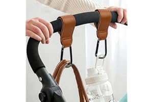 2 Pcs Baby Stroller Hooks, Bag Hooks for Hanging Diaper Bags, Multipurpose Hooks for Grocery Shopping Bags,Premium Vegan Leat
