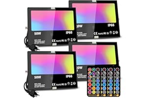 MELPO Led Flood Light Outdoor, 50W RGB Color Changing Landscape Lighting with Remote, Timing - 12 Colors - 4 Modes, IP66 Waterproof, US 3-Plug, (Pack of 4)