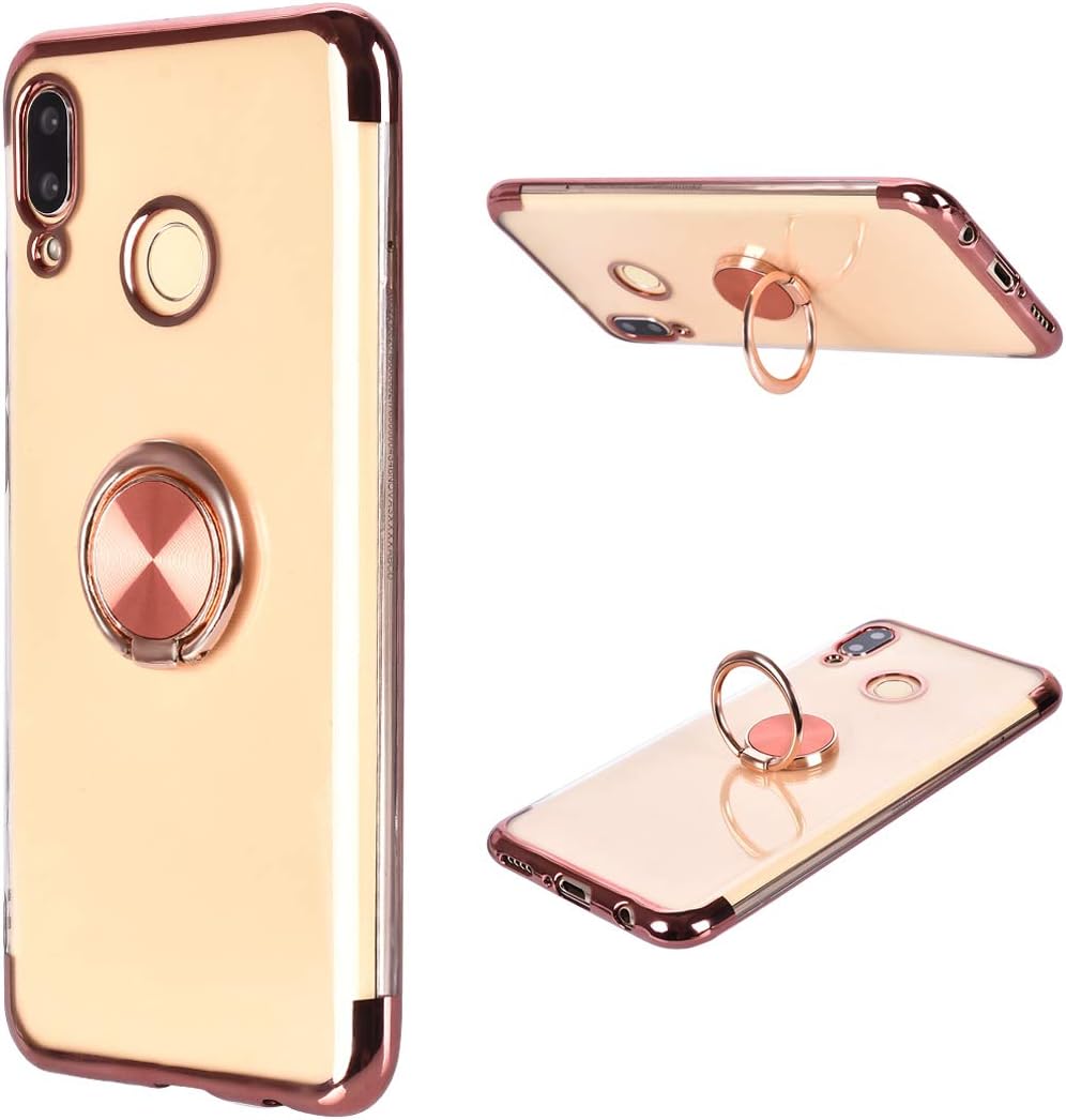 Compatible with Huawei Nova 3 Case with Ring Kickstand, 360 Degree Rotate Kickstand Ring Flip Compatible with Magnetic Car Mount Shockproof TPU Silicone Pink Cover Case Compatible with Huawei Nova 3
