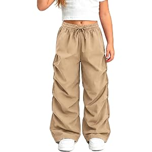 Ecolala Toddler Little Girls Ruched Parachute Pants Ages 3T-7 Years | Wide Leg Baggy Cargo Pants Elastic Waist Trousers