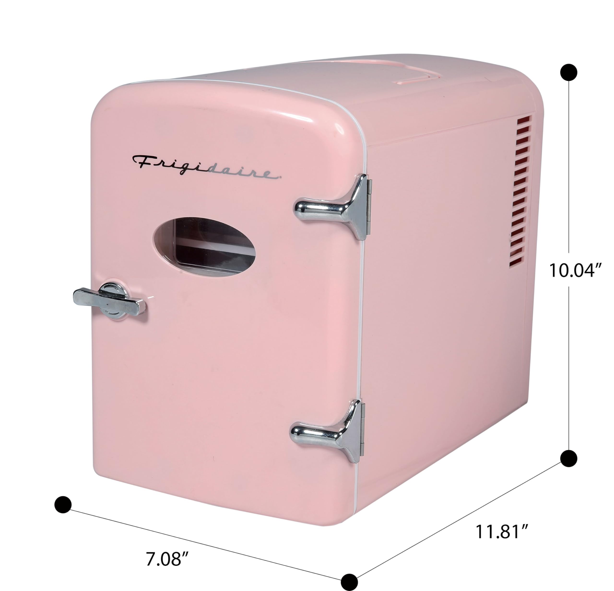 Frigidaire Retro Mini Personal Fridge Cooler, Holds up to 9 Cans, Portable for Car, Office, Bedroom, Dorm Room, or Cabin, Includes 110V AC and 12V DC cords - 11.8"D x 7.1"W x 10.1"H, Pink - Image 4