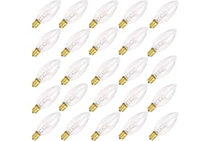 SUNSGNE 25 Pack Candle Light Bulbs, C26 Crystal Clear Torpedo Candelabra Light Bulbs for Chandeliers, Window Candle Bulbs, Nightlight Bulb- 7 Watt Light Bulbs- E12 Candelabra Base