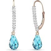 Galaxy Gold GG 4.8 CT 14k Solid Rose Gold Leverback Earrings with Natural Diamonds and Briolette-shaped Blue Topaz