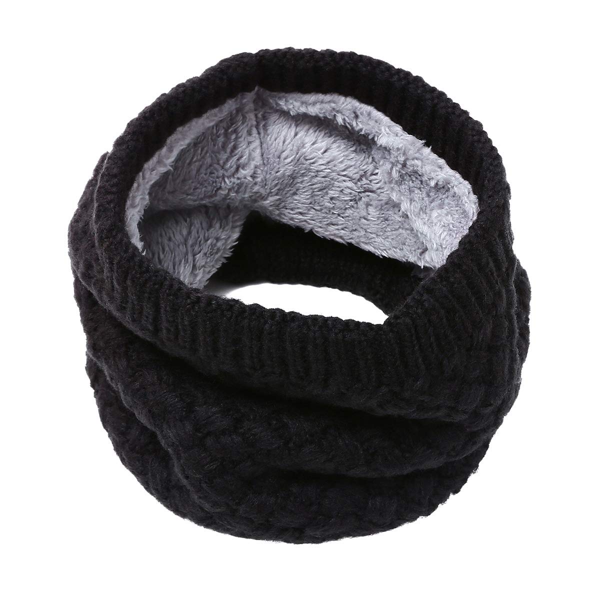 Infinity Scarf Flowomen Winter Double-Layer Soft Fleece Lined Thick Knit Neck Warmer Circle Scarves for Women Men (Black)
