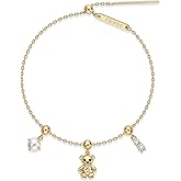 PAVOI 14K Gold Plated Bracelet for Women | Adjustable 7-Inch Sliding Ball Charm Bracelet Set with Removable Horseshoe, Valentines Day Heart, and Cubic Zirconia Charms | Trendy Gold Chain Jewelry