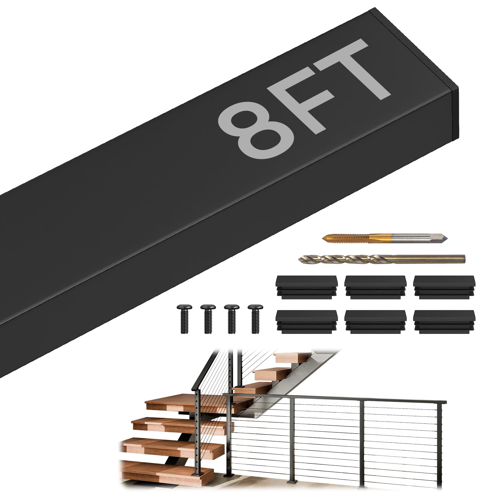 Photo 1 of BLIKA 8FT Stainless Steel Black Cable Railing Handrails for Deck Stair Cable Railing Post System, 304 Stainless Steel Handrails, Metal Handrail Outdoor Indoor