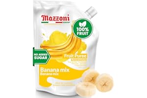 Banana Mix Puree, No Sugar Added, Real Fruit Mixer for Cocktails, Drinks, Smoothies - 2.2 lb. Convenient Pouch, Mazzoni, Made in Italy