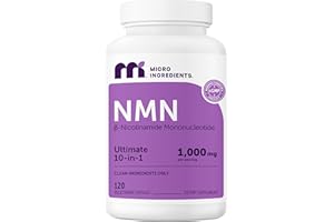MICRO INGREDIENTS NMN Complex 1,000mg Per Serving, 120 Veggie Capsules | 10-in-1 with Nicotinamide Mononucleotide, Vitamin C, Resveratrol, CoQ10, TMG, Quercetin, & Glutathione | NAD+ Supplement Precursor | Filler Free
