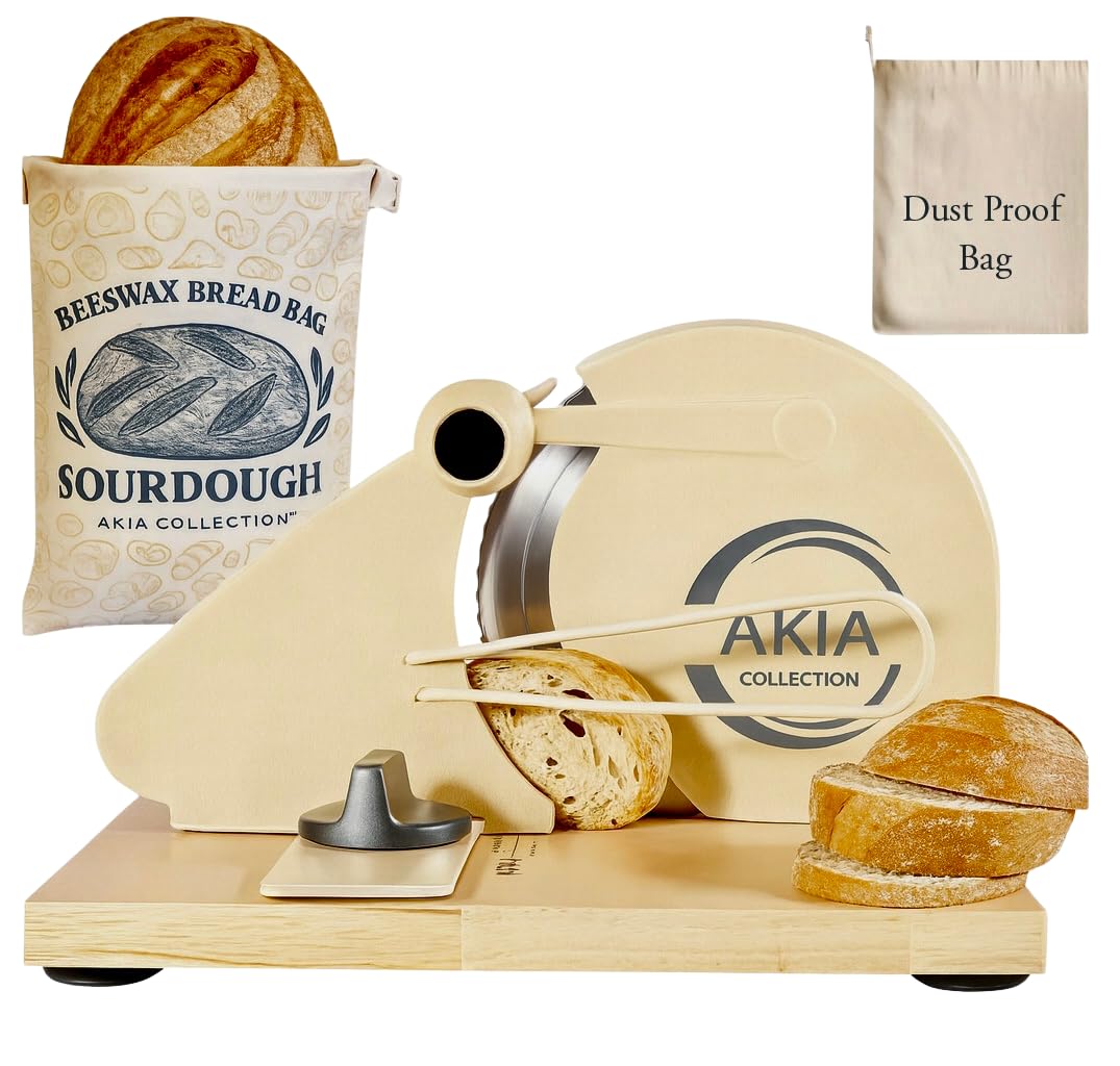 Photo 1 of Bread Slicer for Homemade Bread & Sourdough Rounds – Manual Bread Cutter with Hand Crank, Adjustable Thickness Guide, Suction Cups, Includes Beeswax Bread Bag & Dust-Proof Cover