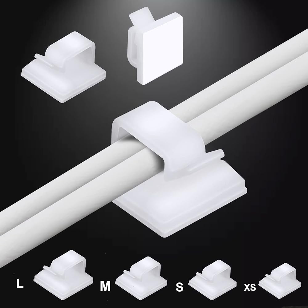 Hoiny Adhesive Cable Clips 60pcs 4 Sizes White Wire Organizer