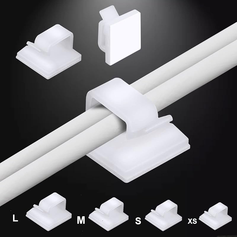 Hoiny Adhesive Cable Clips 60pcs 4 Sizes White Wire Organizer
