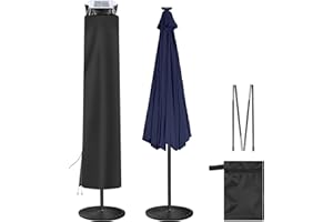 AckMizz Solar Patio Umbrella Cover - Solar Outdoor Umbrella Covers with Folding Rod, Transparent Top Oxford, Parasol Cover For 7.5ft 9ft 10ft 11ft LED Light Table Umbrella(Black)