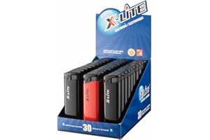 Official X-Lite Xlite 30-Pack Disposable Lighters – 20 Black and 10 Red – Piezo Ignition, Wind-Resistant, Child-Safe – Bulk S