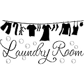 SUPERDANT Laundry Room Wall Sticker Vinyl Clothes Icon Lettering Wall Decor Art Decal for Home Washing Machine Dryer Laundry Room Decoration Black 23.2x12.2in