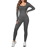 AURUZA Jumpsuits for Women Long Sleeve One Piece Jumpsuit for Women Workout Seamless Jumpsuits Exercise Tummy Control Rompers
