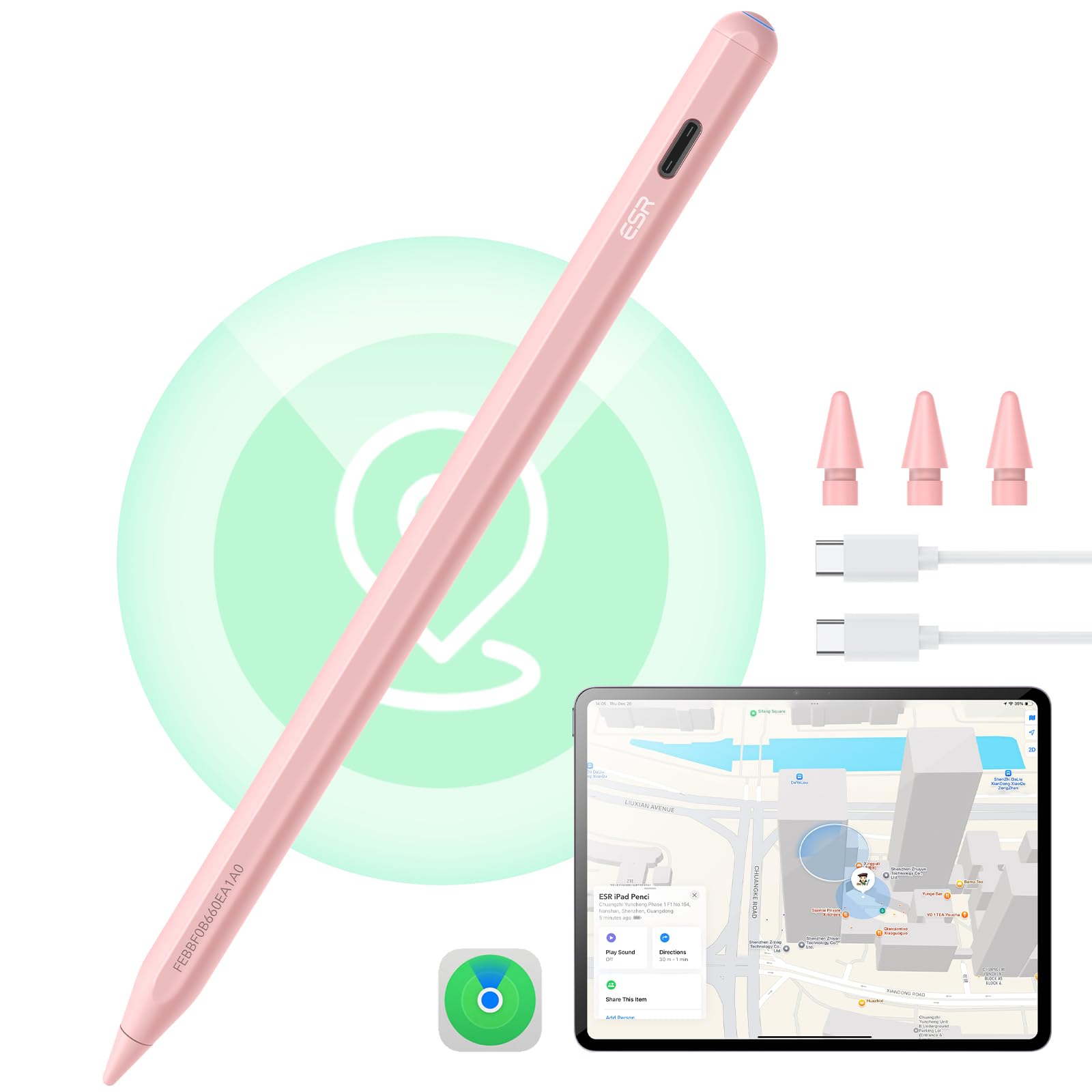 Photo 1 of ESR Geo Digital iPad Pencil Findmy Compatible with Apple iPad 2018-2025,with Easy Shortcuts for Apple iPad A16/10/9/8 & Air 13/11 & Pro 12.9/13/11 & Mini 7/6/5,Pink(No Wireless Charging)