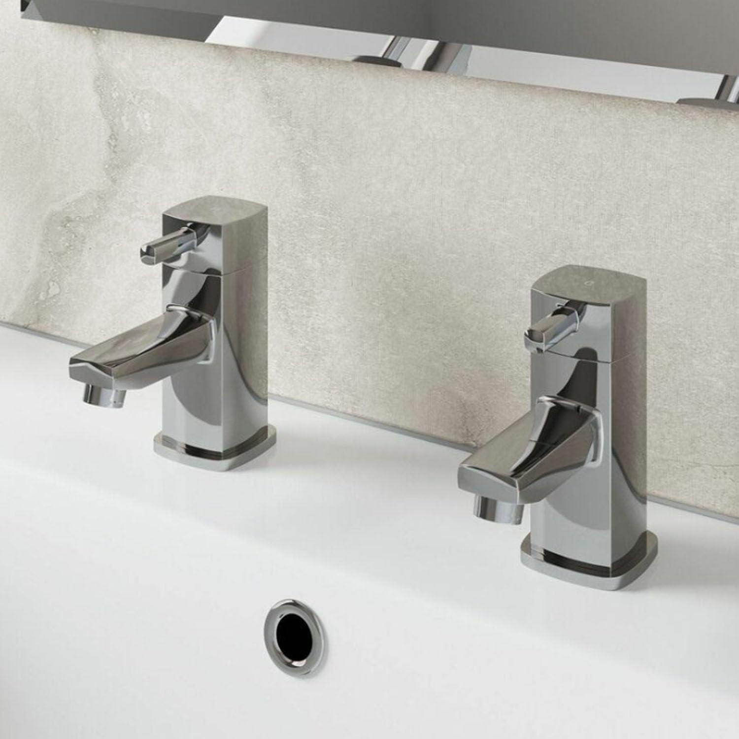 Boston Modern Set of Chrome Hot & Cold Twin Bath Taps Deck Mounted Brass