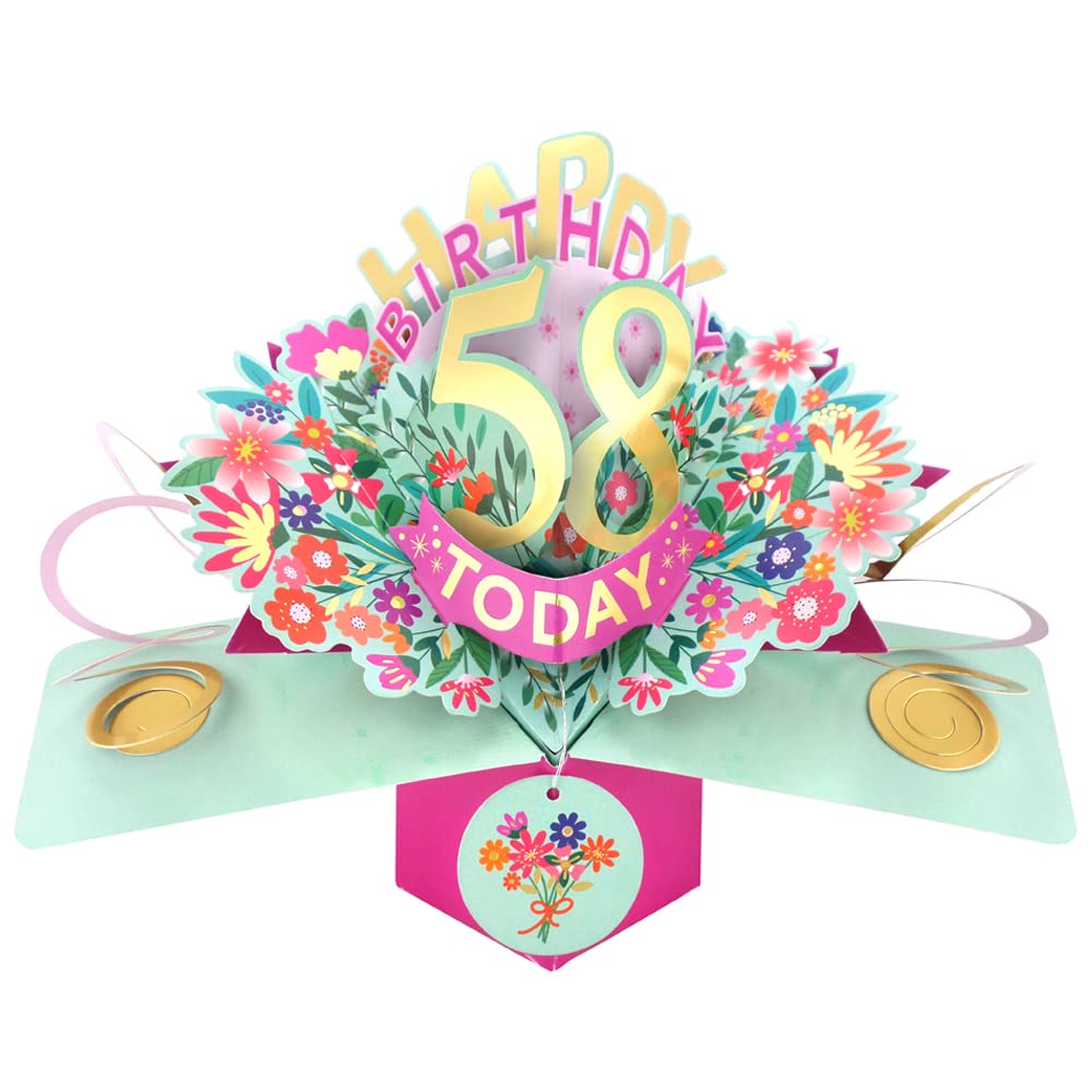 Happy 58th Birthday 58 Today Pop-Up Greeting Card Love Kate's Pop Up Cards Her POP215MC58