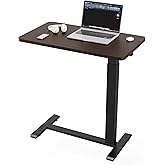 Ywin Overbed Bedside Table with Wheels, Medical Adjustable Hospital Bed Table with Pneumatic Lift for Home Use, Black Walnut Wood Look Tray Desk for Couch and Bed (Black Walnut)