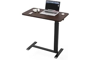 Ywin Medical Overbed Table in Black Walnut, Pneumatic Lift Adjustable Bedside Table with Wheels for Hospital and Home, Rich Wood Look Tray Desk for Couch, Bed (28x16 Inch)